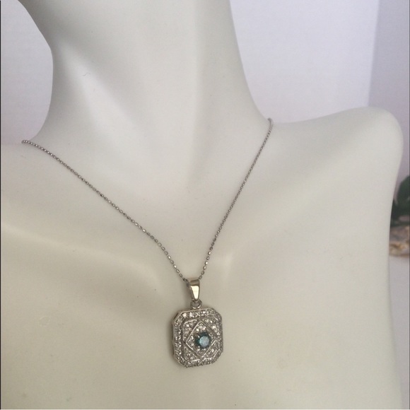 14k BLUE/WHITE DIAMOND PENDENT W/ 14k CHAIN - Picture 3 of 6